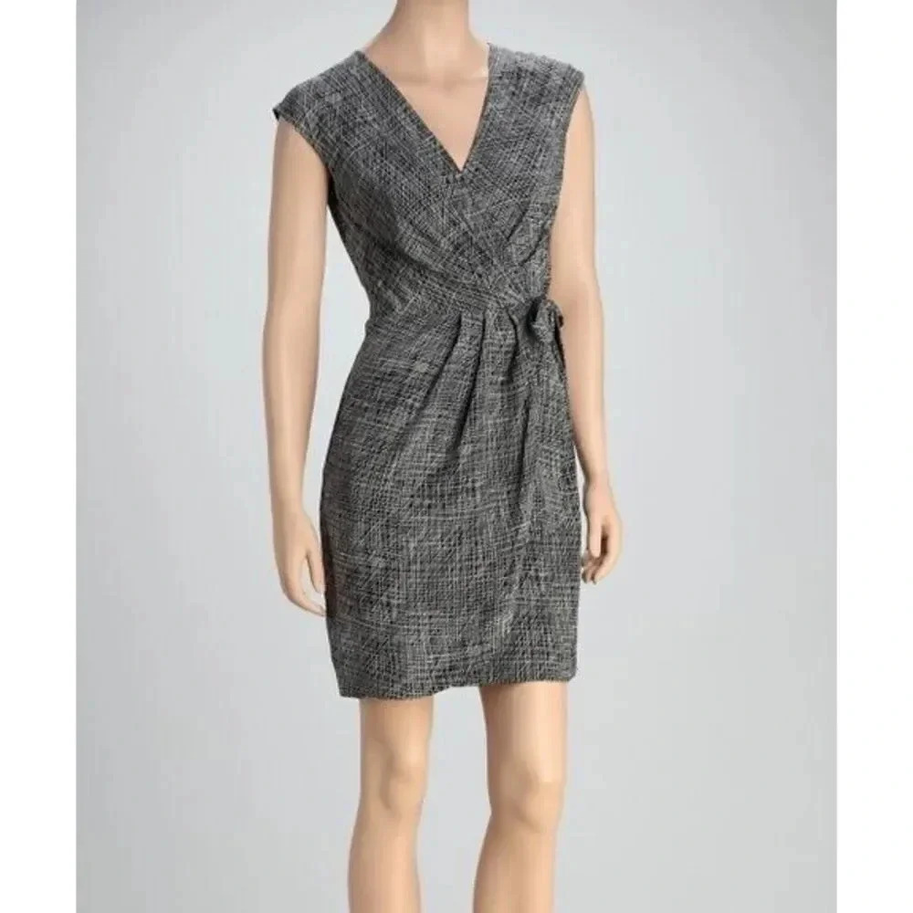 $325 Cynthia Steffe Midi Dress Women's Size 6 Black 100% Silk Wrap Abstract